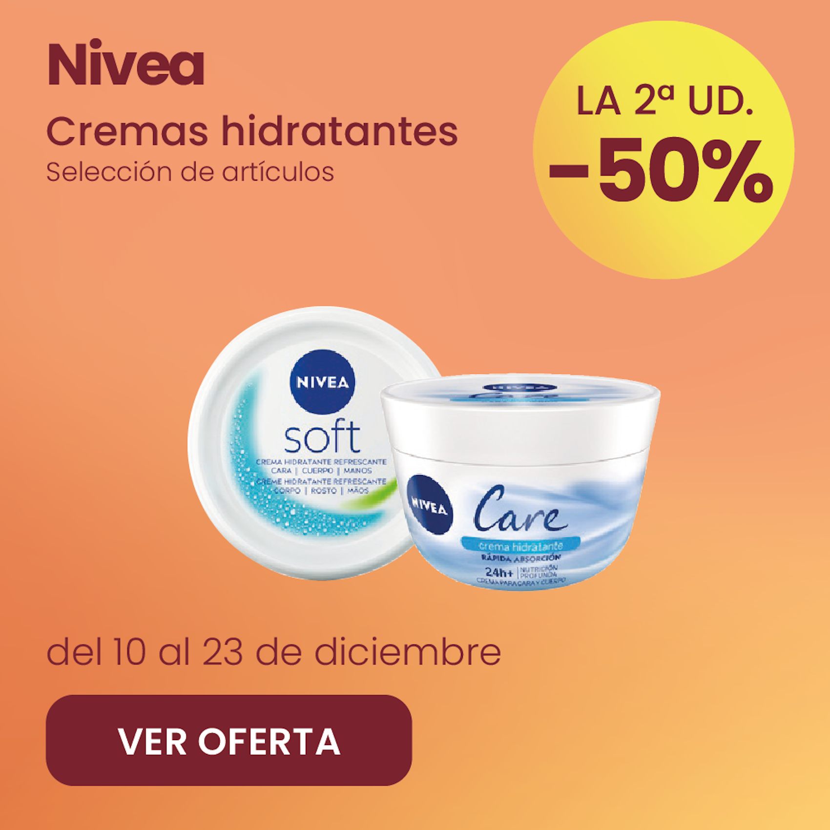 NIVEA CREMES HIDRATANTES -50% na 2ª un.