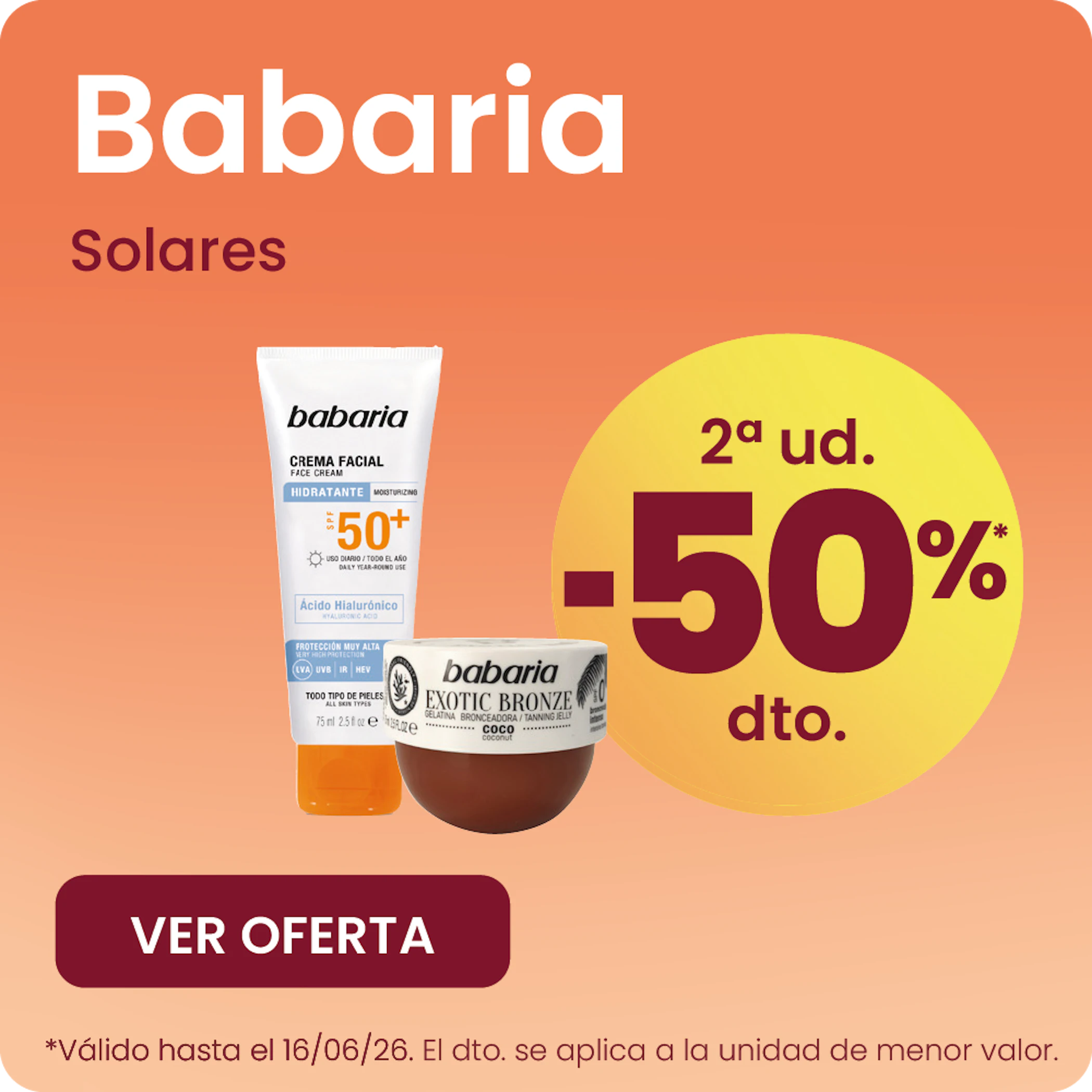 Babaria Solares Toda La Gama -50% la 2ª ud.