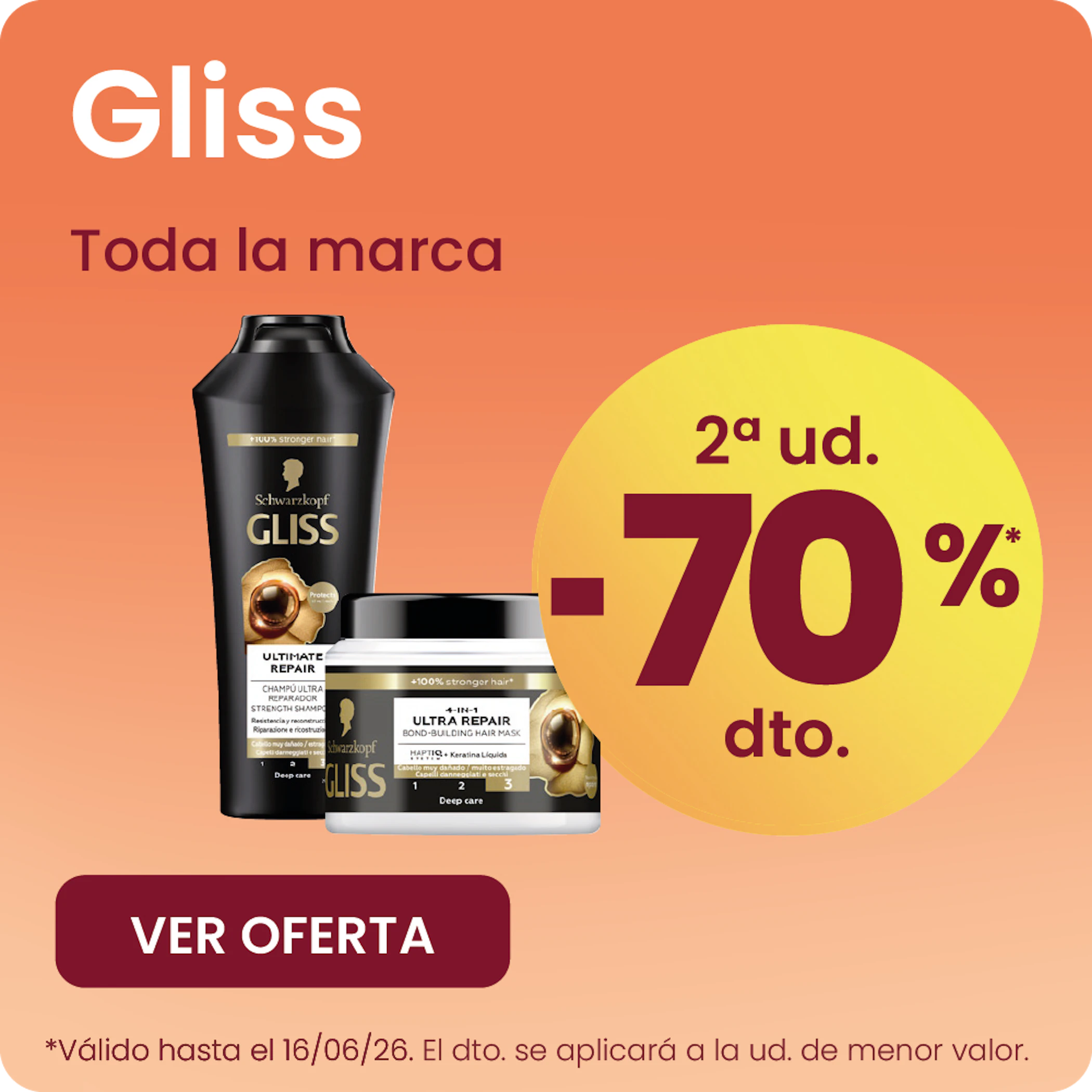 Gliss Toda A Marca -70% na 2ª ud.