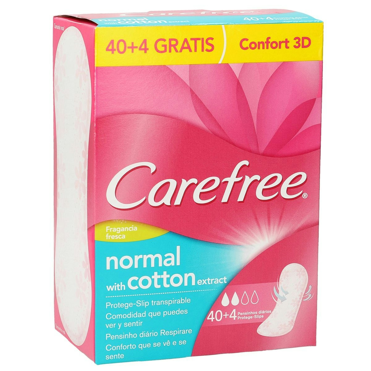 Protege slips CAREFREE normal cotton fragancia fresca 40+4 uds