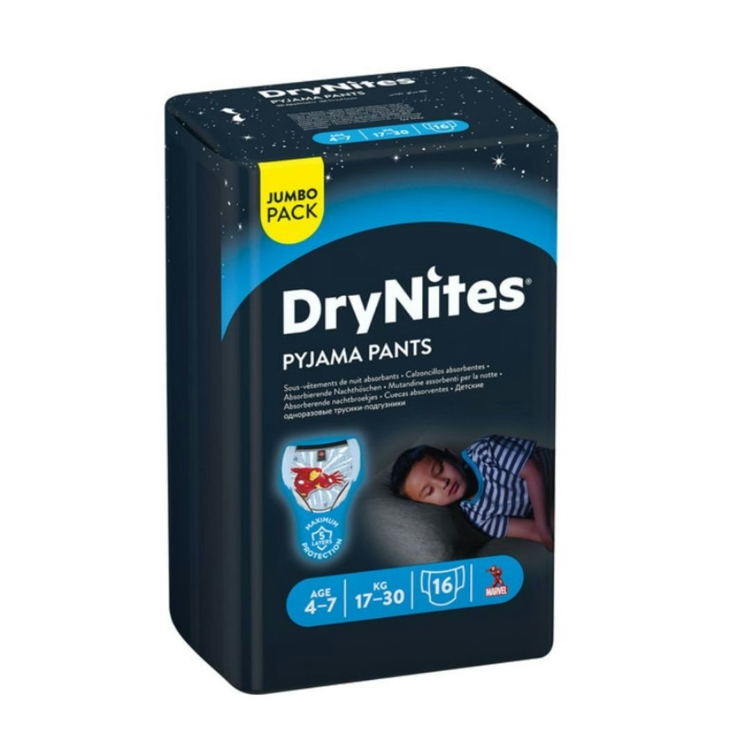 Calzoncillos absorbentes DRYNITES para niños de 4 a 7 años 16 uds