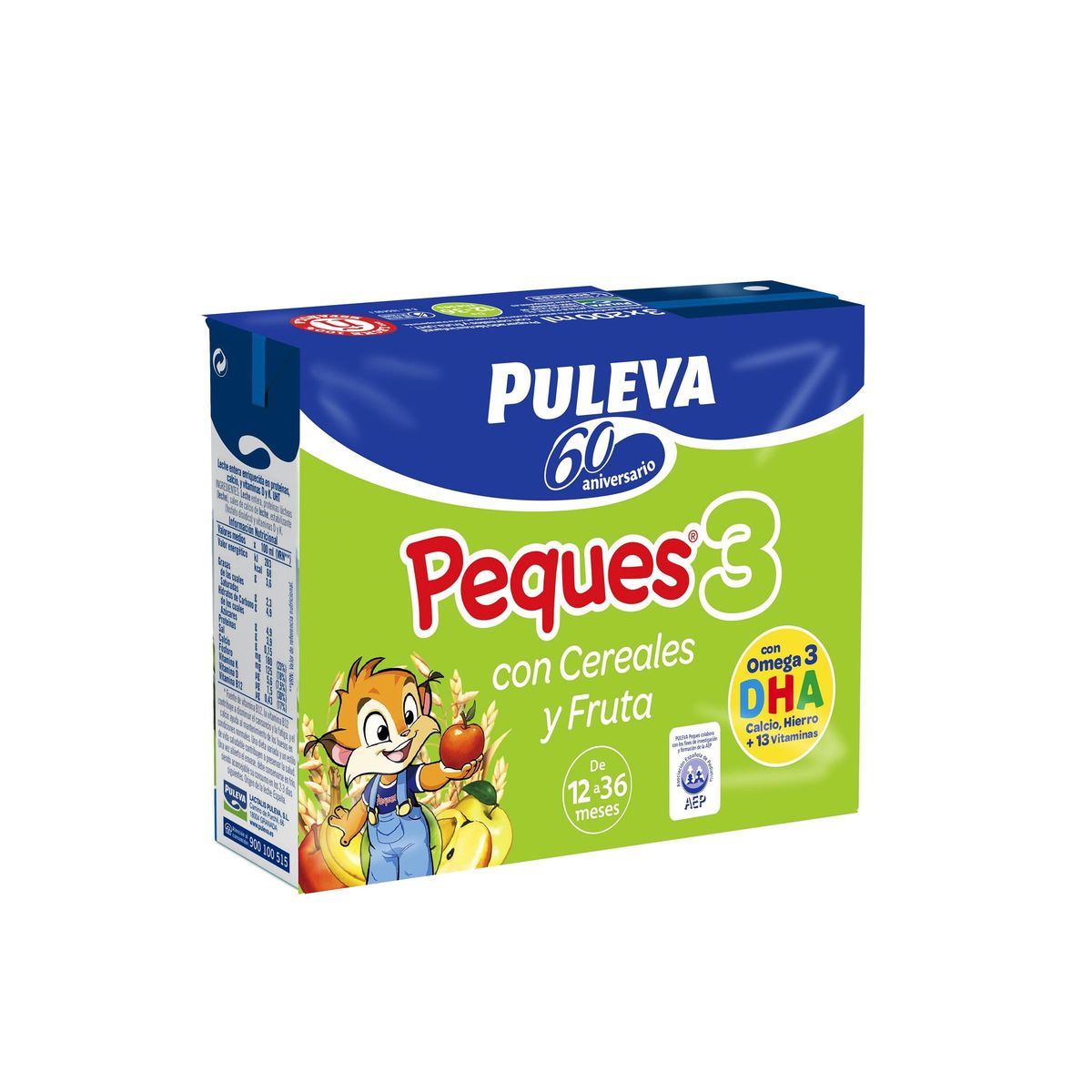 Preparado lácteo infantil de crecimiento con cereales y fruta de 12 a 36  meses Puleva Peques 3 pack de 3 unidades de 200 ml.