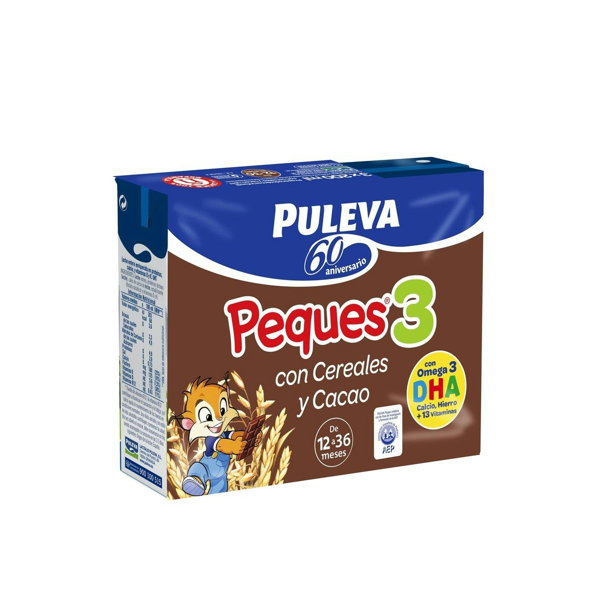 Leche crecimiento PULEVA Peques cereales al cacao con omega 3 pack 3x200 ml