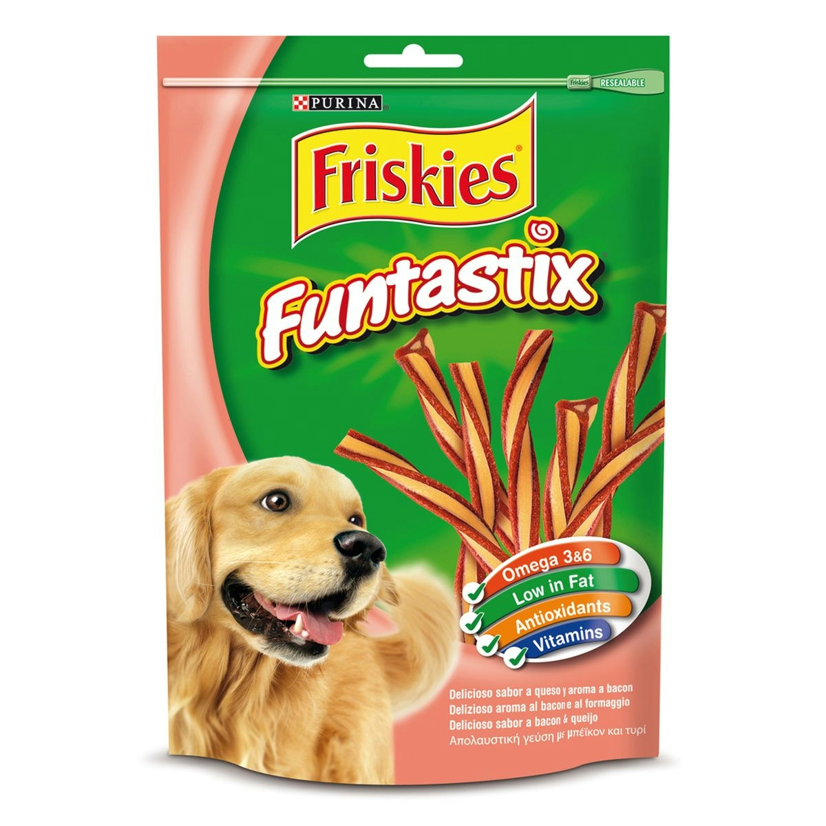 Snack perros FRISKIES sabor jamón/queso funtastix bolsa 175 gr