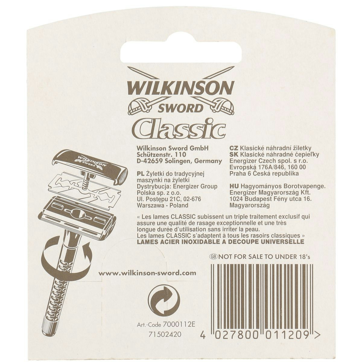 Hojas de afeitar WILKINSON Sword classic blíster 5 uds