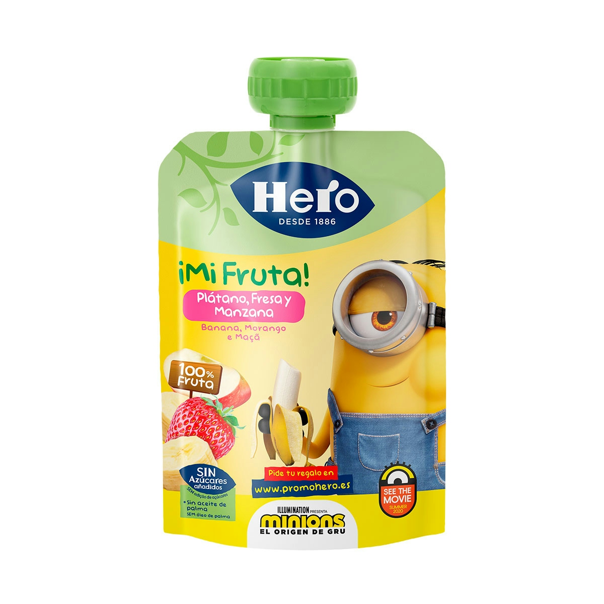 Potitos de postre HERO Nanos plátano y fresa pouch 100 gr