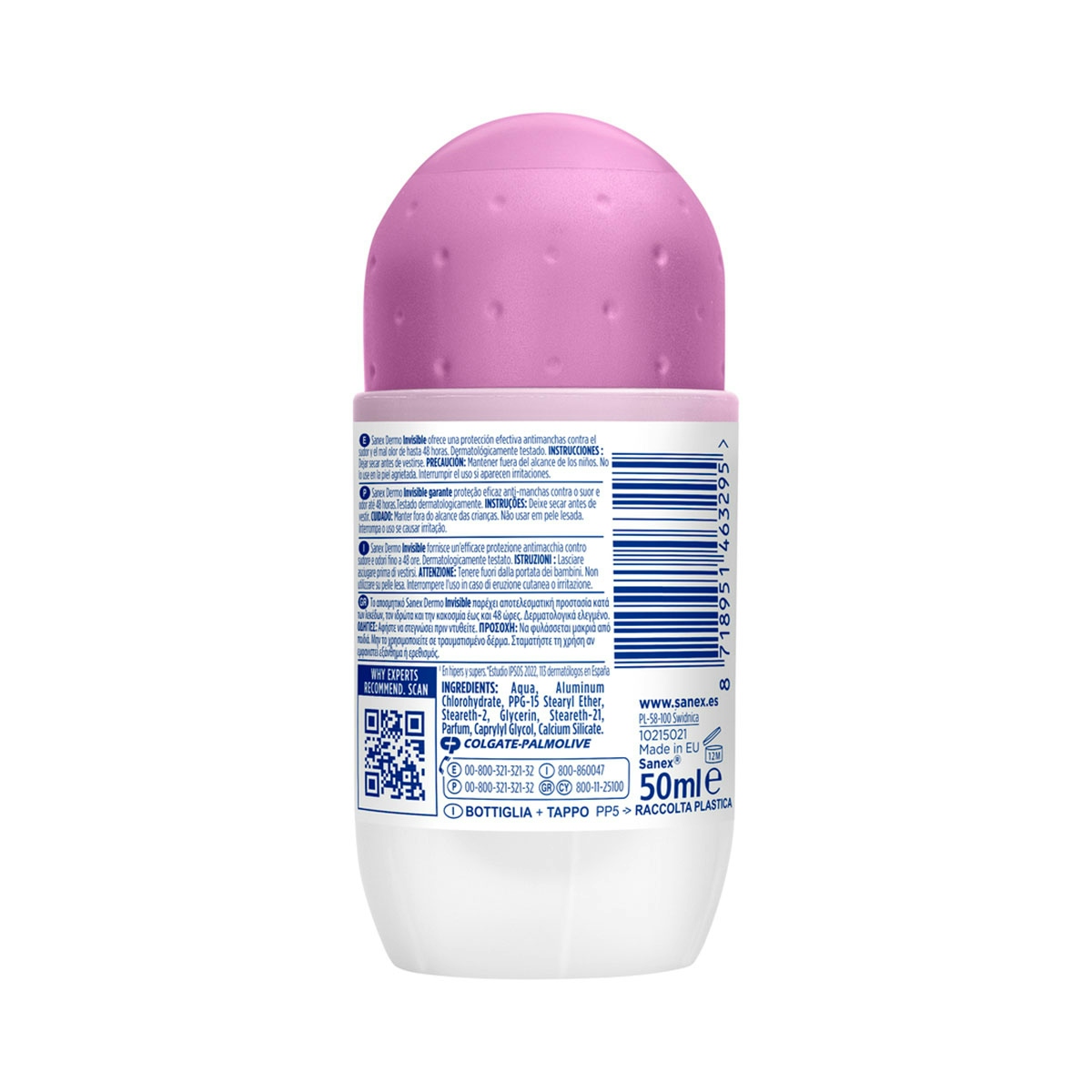 Desodorante roll-on Sanex pH Balance Dermo Invisible 48h antitranspirante 50ml