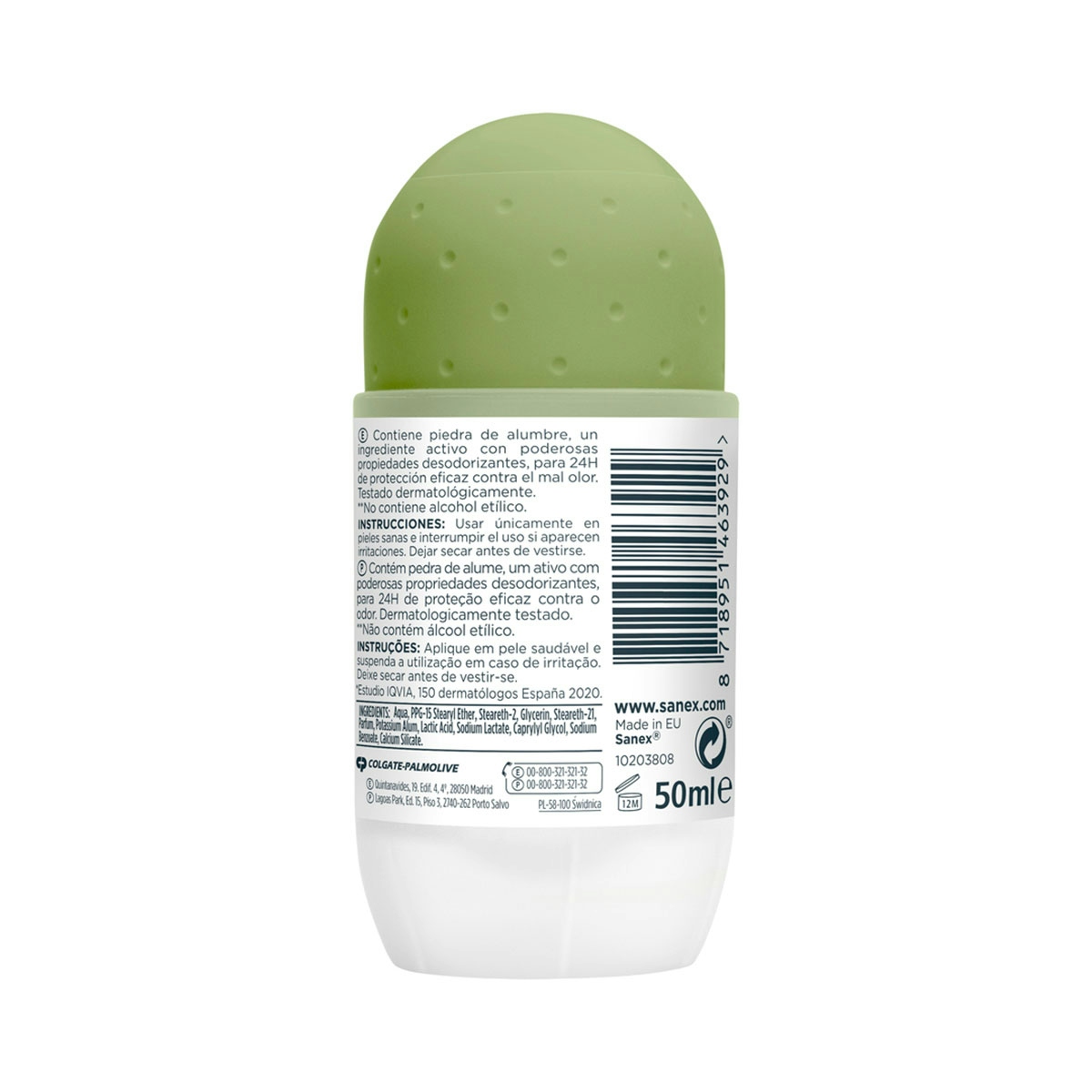 Desodorante roll-on Sanex Natur Protect piel normal 24h con piedra de alumbre 50ml