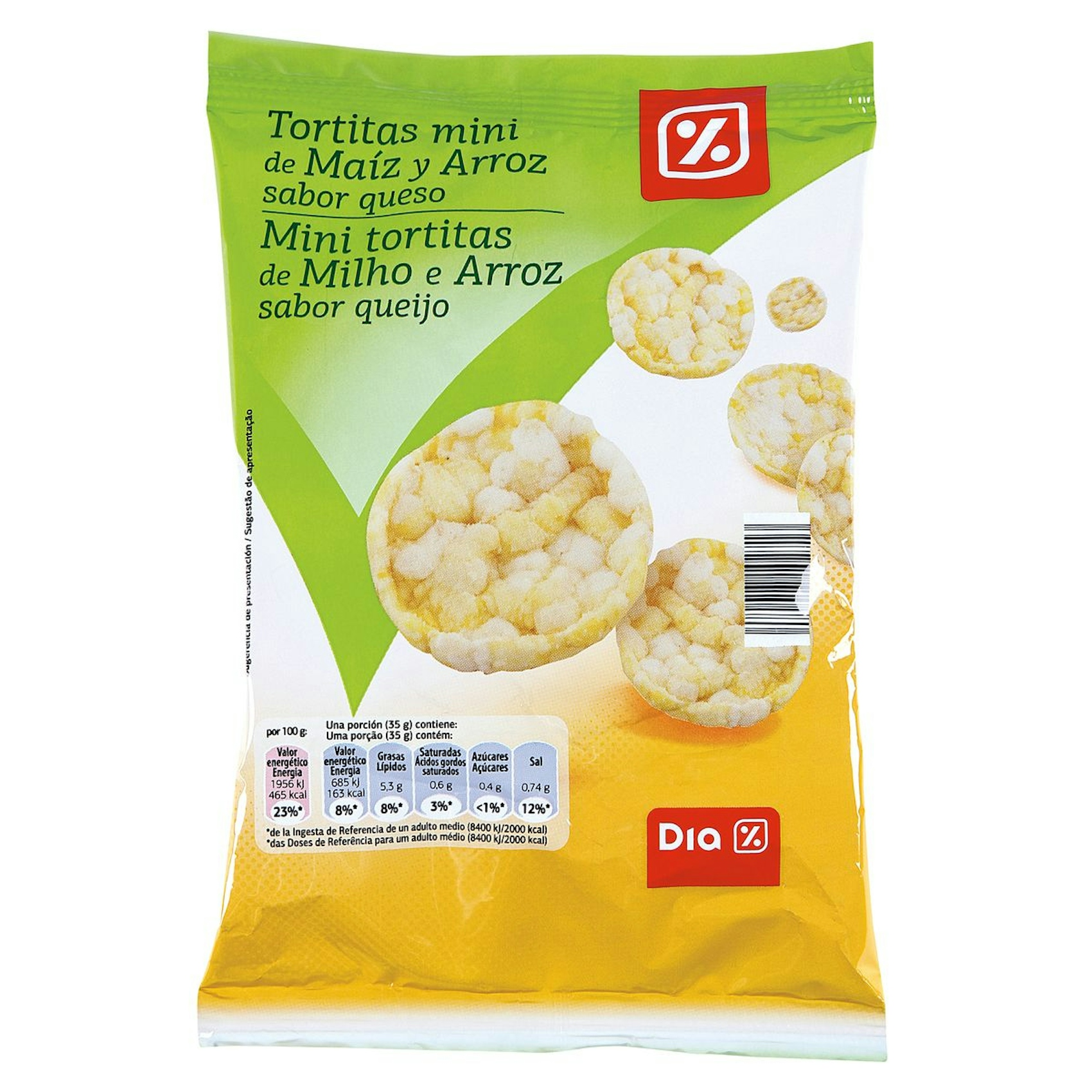 Tortitas sabor queso DIA mini de maíz y arroz bolsa 75 gr 0
