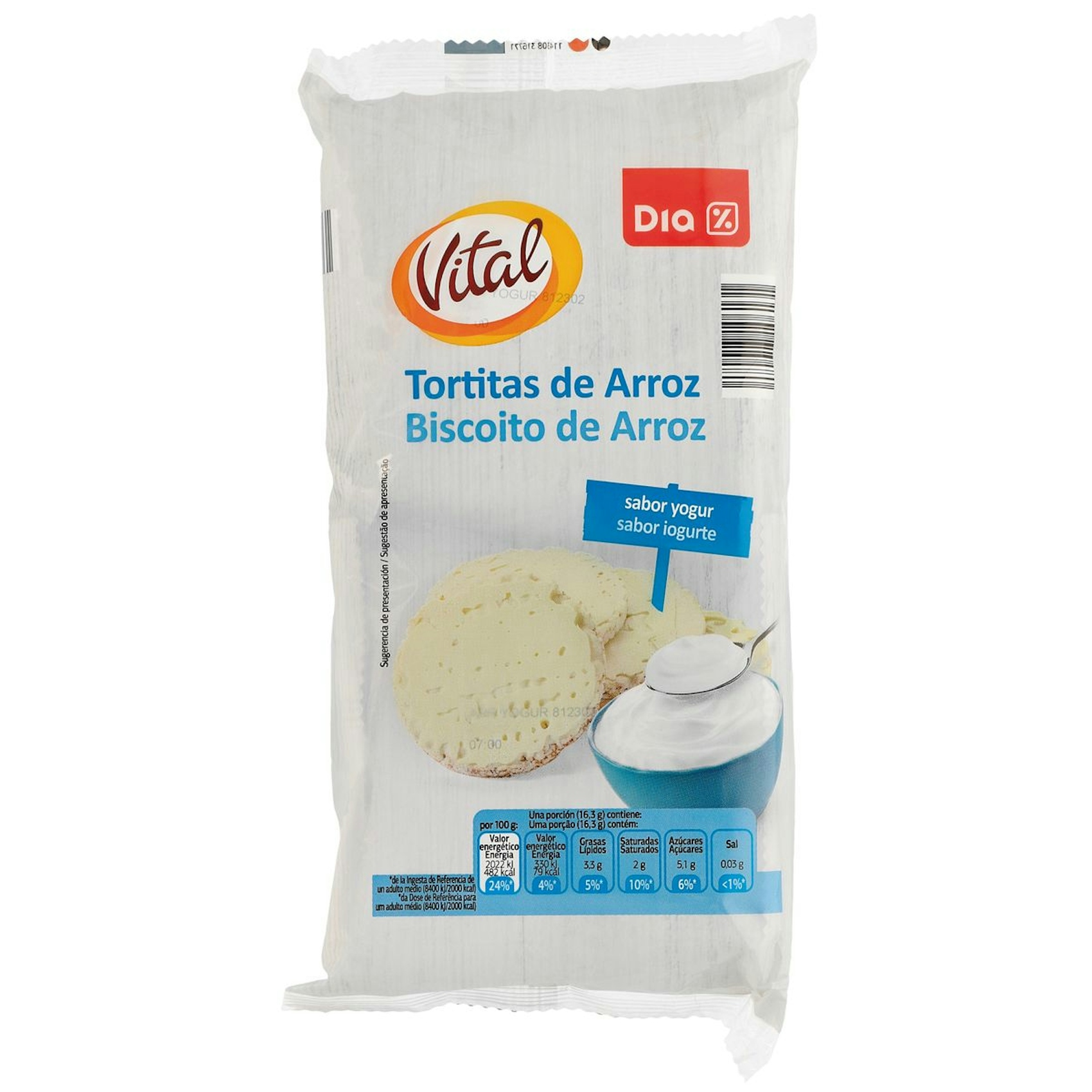 Tortita de arroz DIA sabor yogur bolsa 130 gr 0
