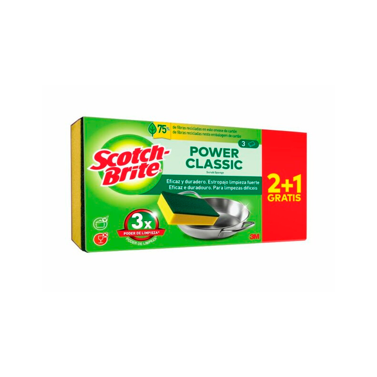 Imagen de Esponja Fibra Scotch Verde Paquete 3 Uds