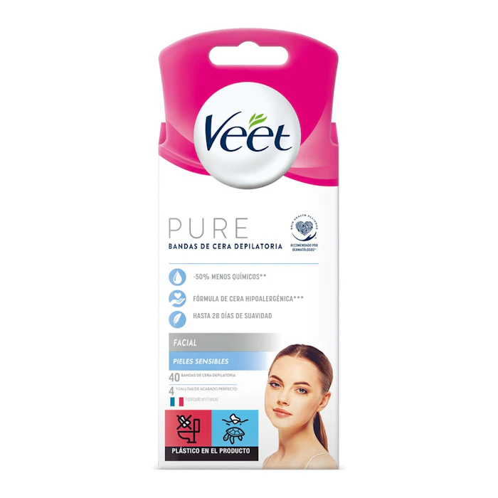 Bandas De Cera Pure Facial Piel Sensible Veet 40 Uds