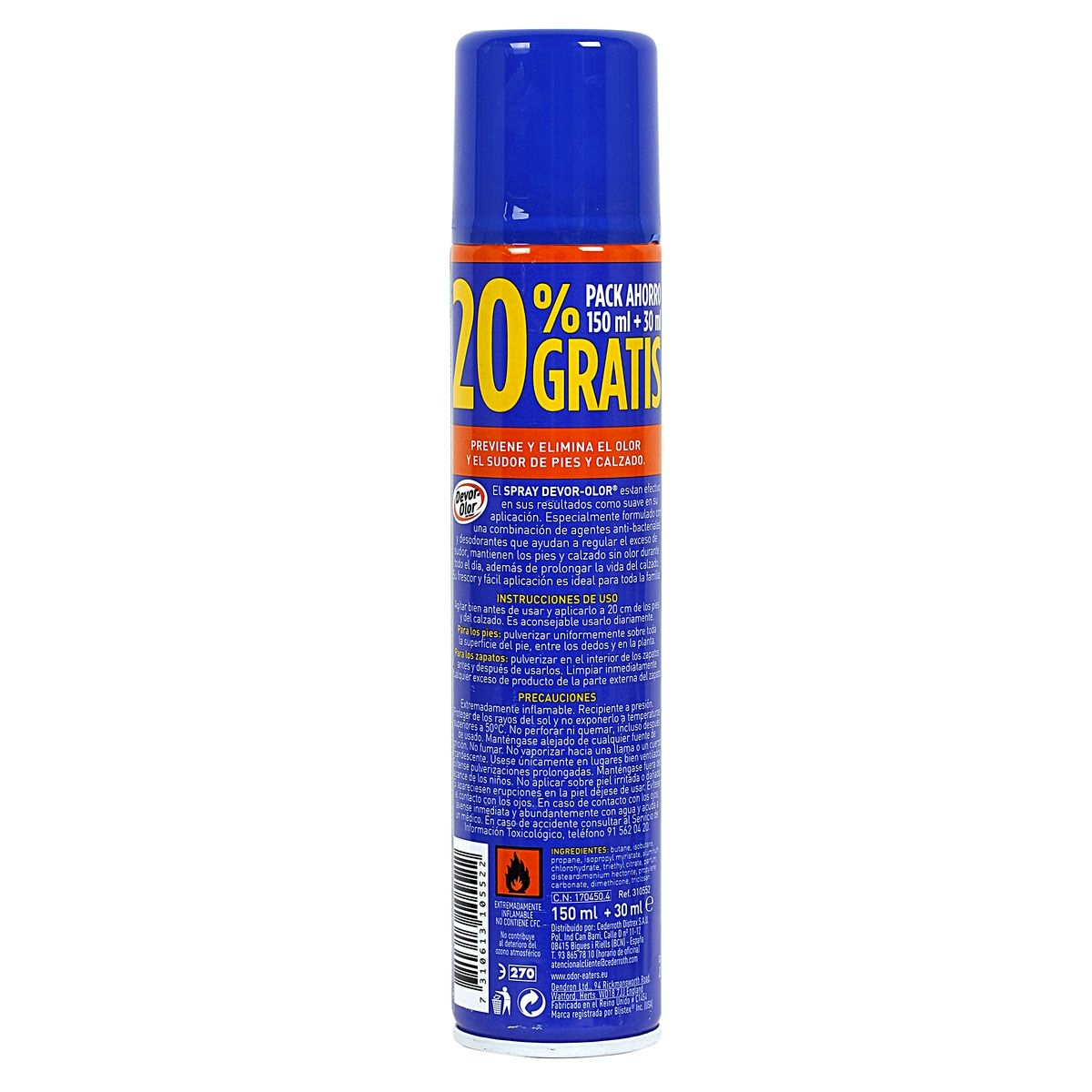 Desodorante antitranspirante DEVOROLOR para pies y calzado spray 150 ml