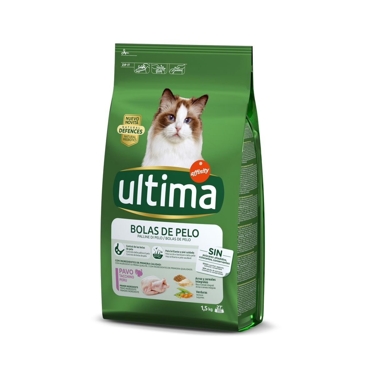 Alimento para gatos ULTIMA control bolas de pelo bolsa 1,5 kg