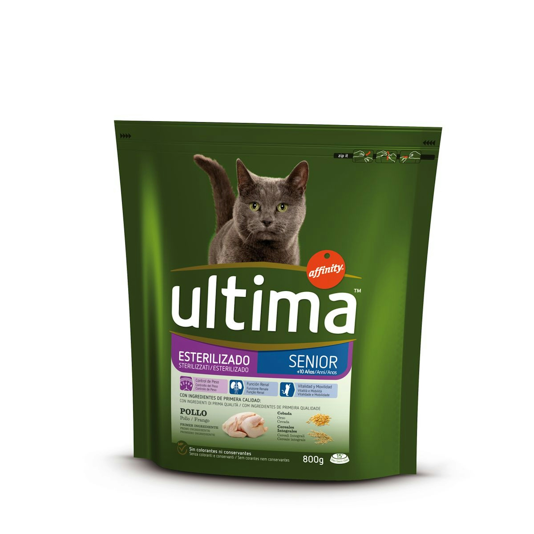 Alimento para gatos ULTIMA senior estirilizados bolsa 800 gr