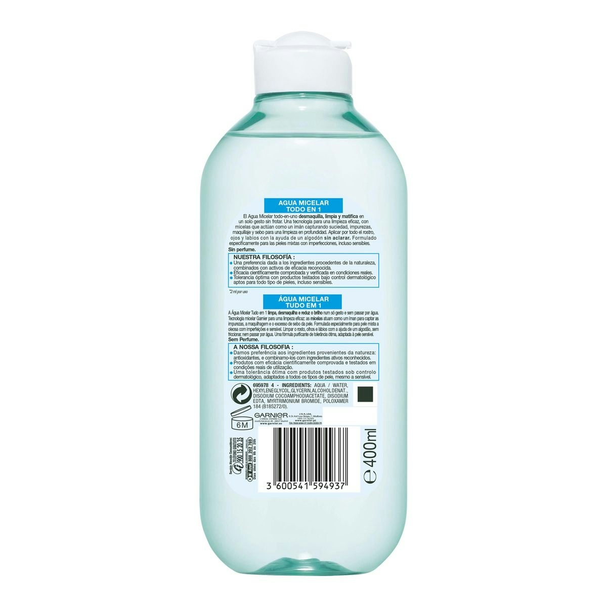 Agua micelar GARNIER SkinActive piel grasa/mixta botella 400 ml