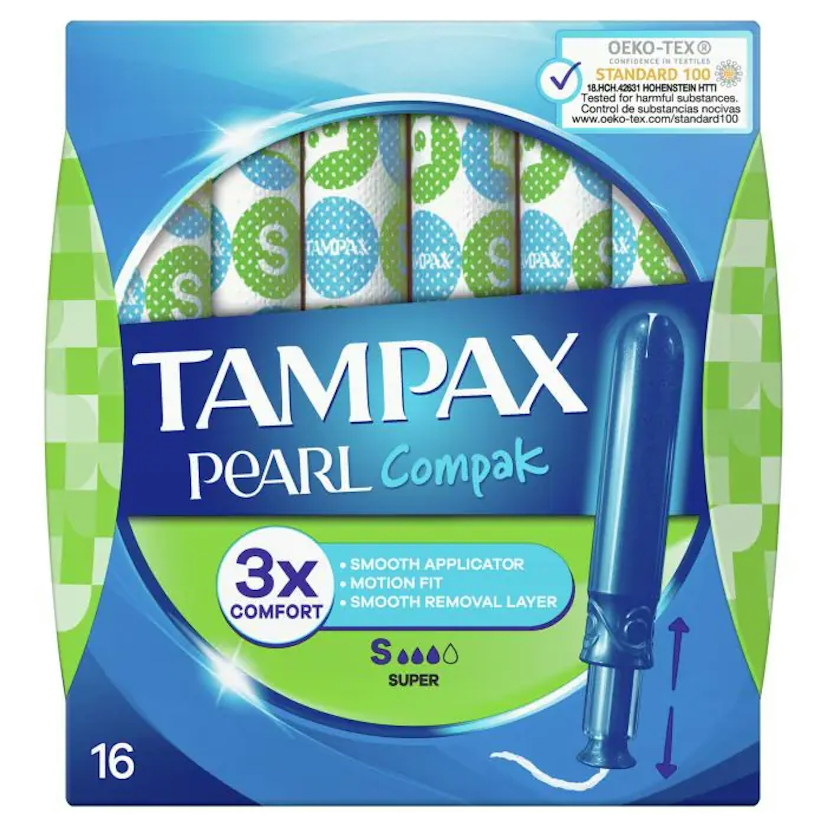 Tampón super TAMPAX Compak Pearl caja 16 uds