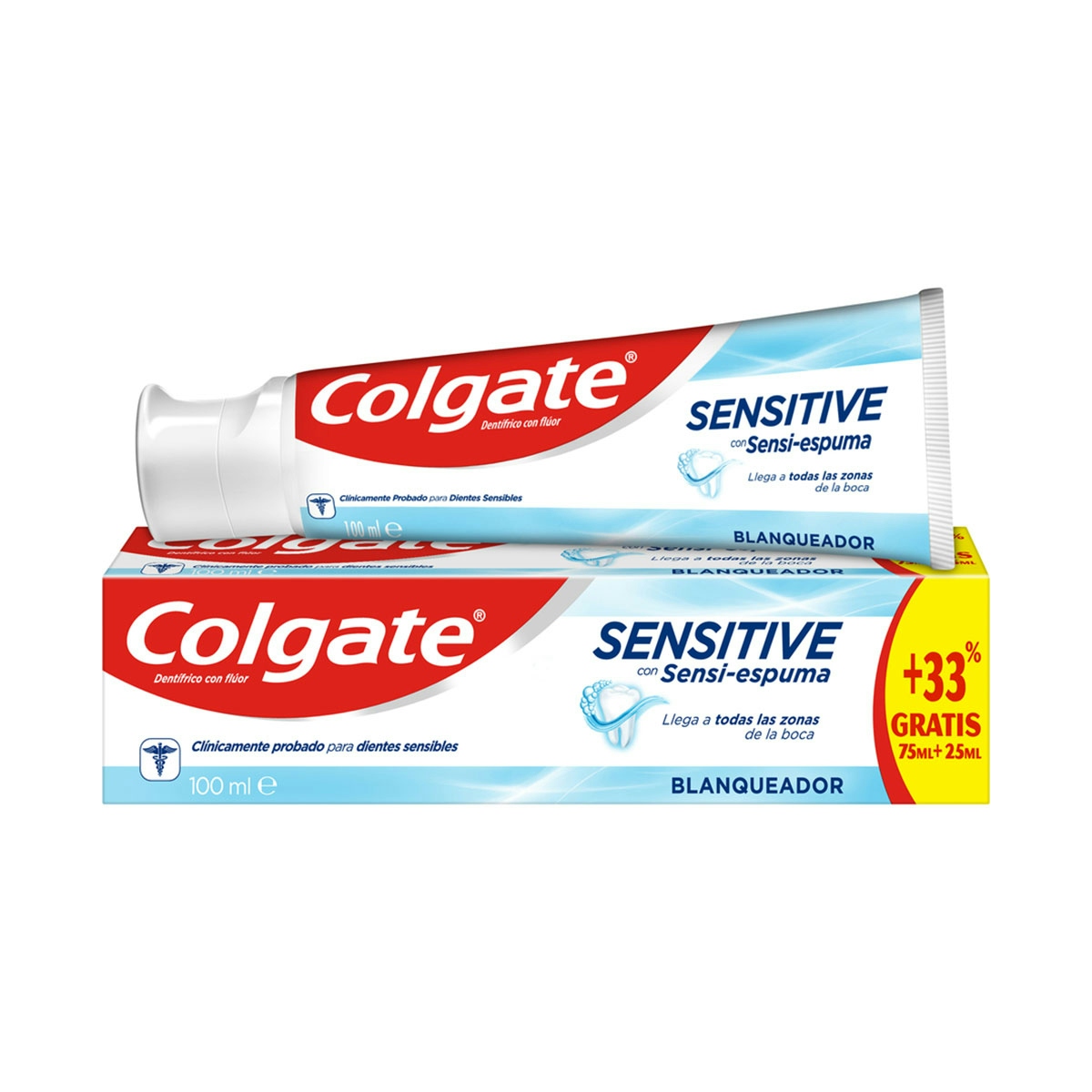 Pasta de dientes blanqueadora Colgate Sensitive con Sensi-espuma para dientes sensibles 100ml