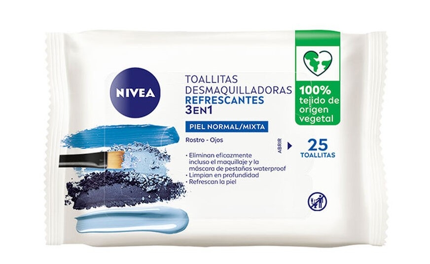 Toallitas desmaquillantes NIVEA 3 en 1 piel normal envase 40 uds