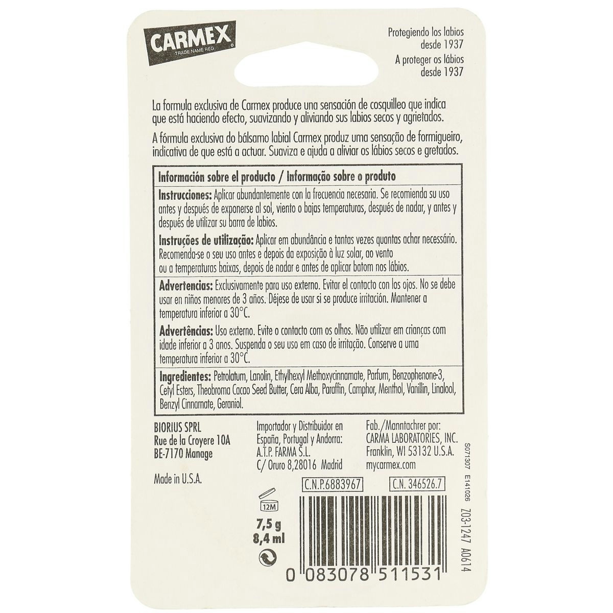 Balsamo Labial cereza CARMEX 7.5 gr
