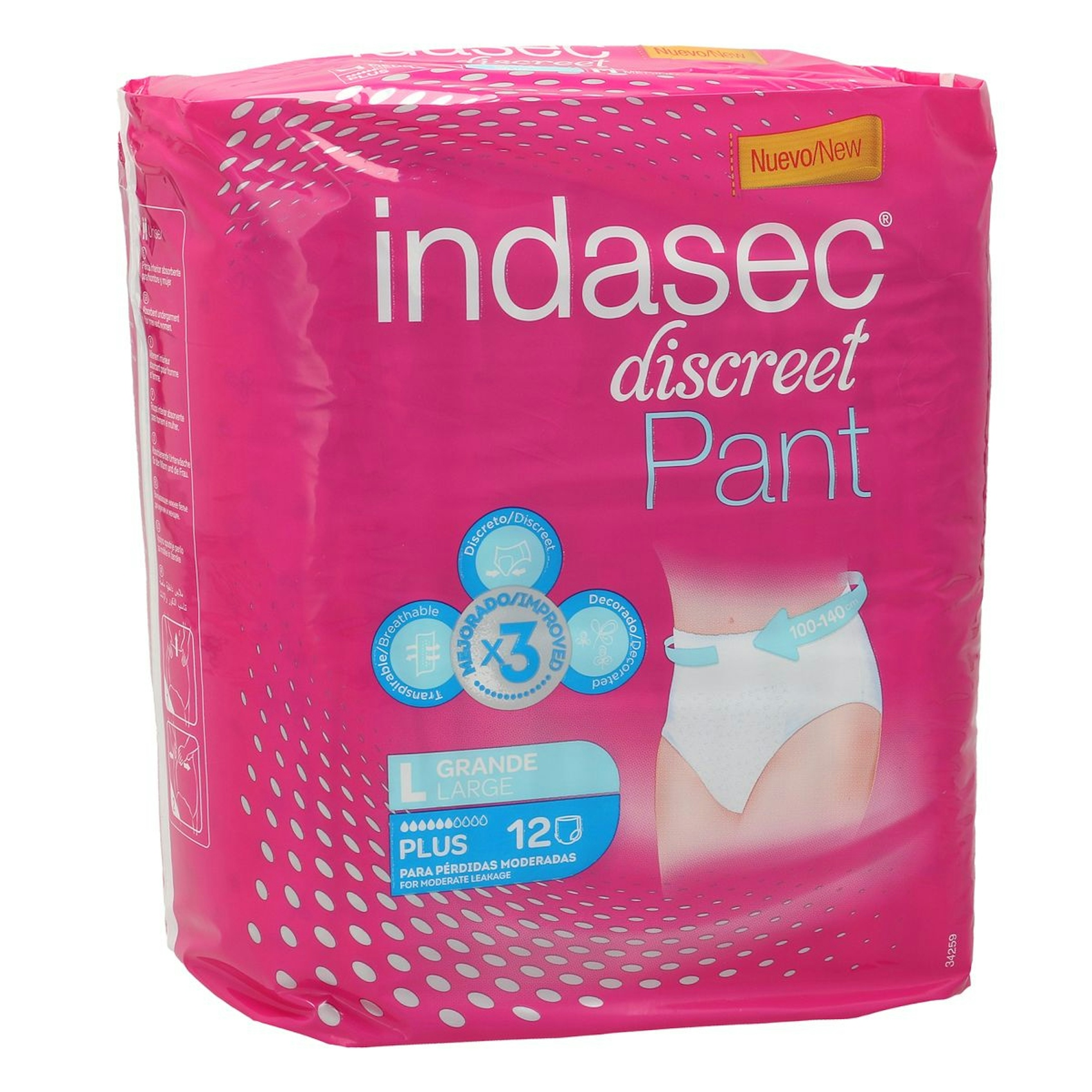 Pants de incontinencia INDASEC plus talla L paquete 12 uds