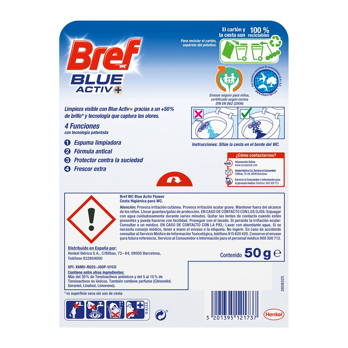 Desinfectante WC colgador Blue Activ BREF 10 uds