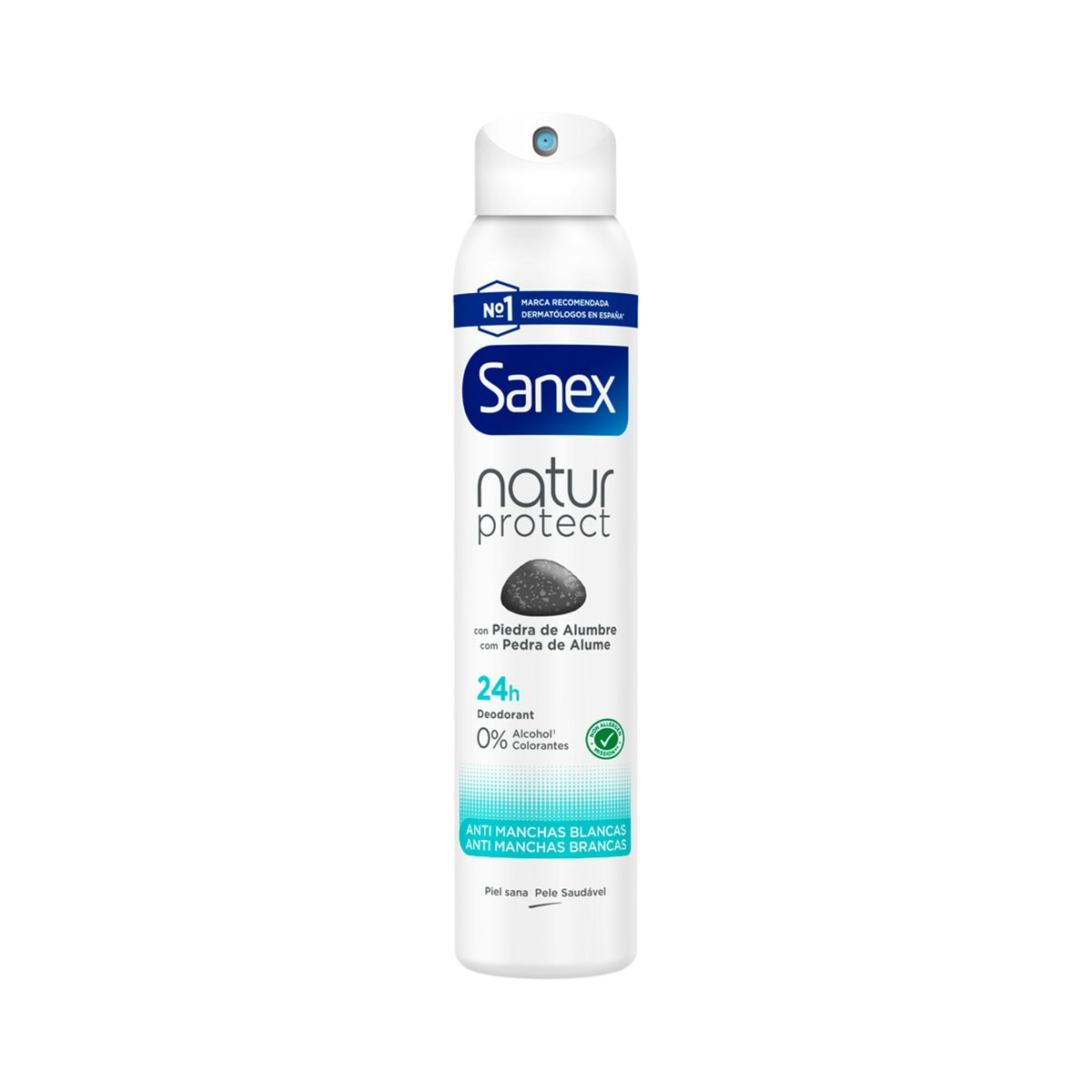Desodorante spray Sanex Natur Protect 24h anti-manchas blancas con piedra de alumbre 200ml