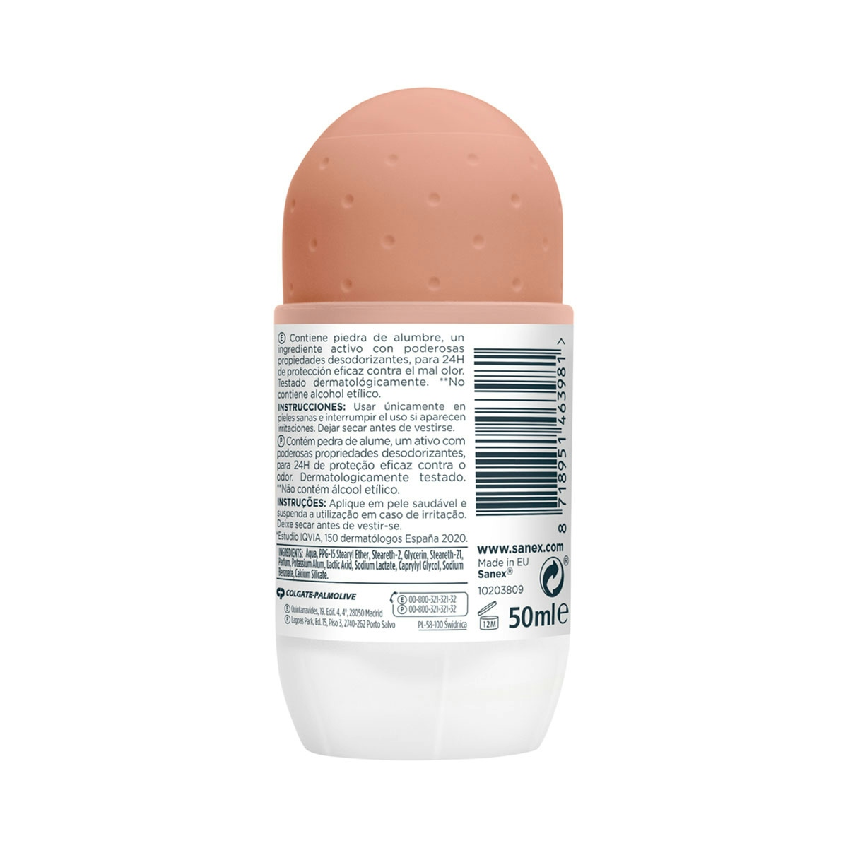 Desodorante roll-on Sanex Natur Protect piel sensible 24h con piedra de alumbre 50ml