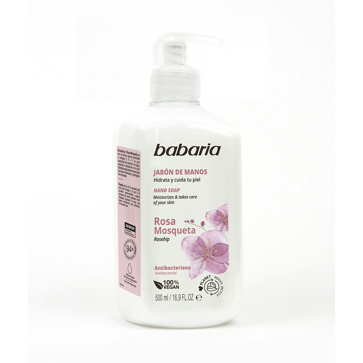 Jabón líquido de manos BABARIA rosa mosqueta dosificador 500 ml