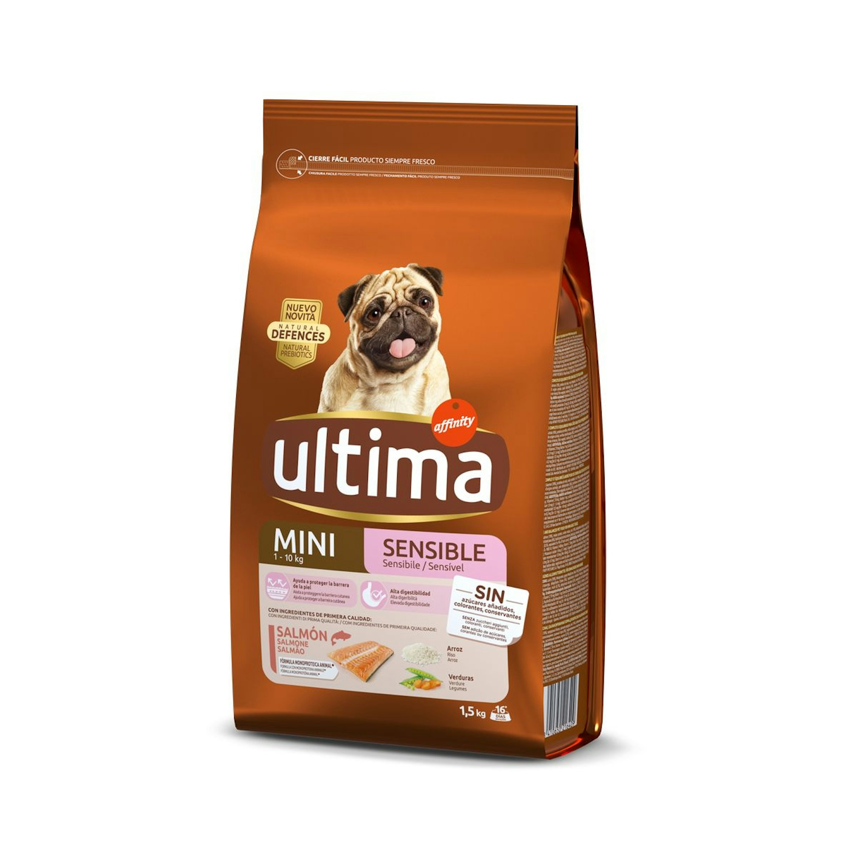 Alimento para perros mini con salmón ULTIMA 1.5 kg