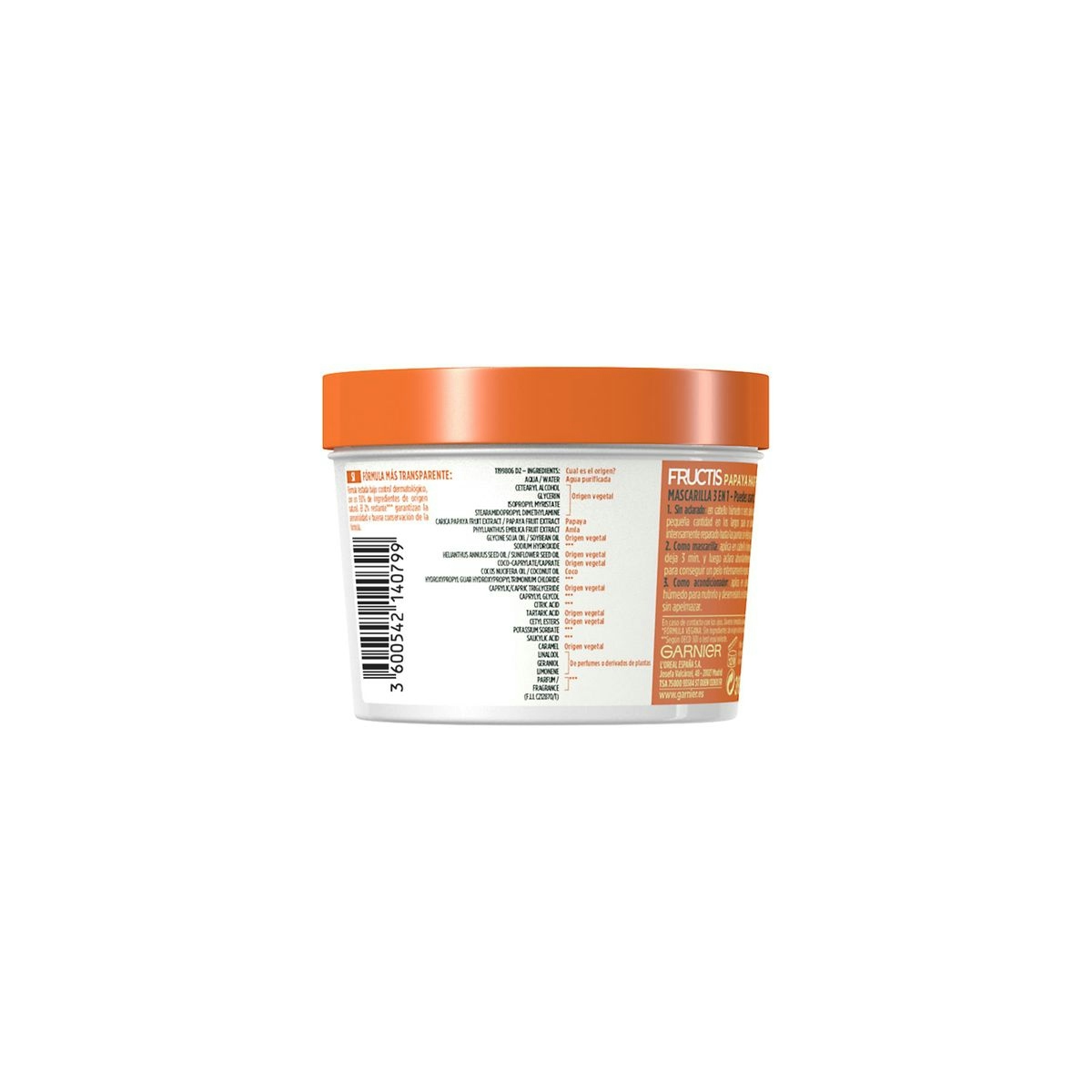 Mascarilla capilar 3 en 1 Reparadora con papaya FRUCTIS Hair Food para pelo dañado 390 ml