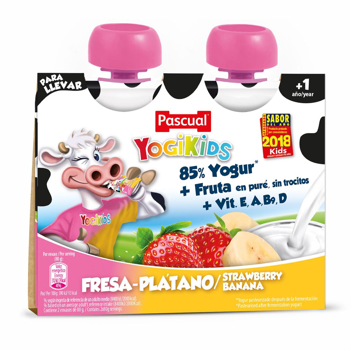 Imagen de Yogur Yogikids Fresa Y Plátano Pascual 2x80Gr