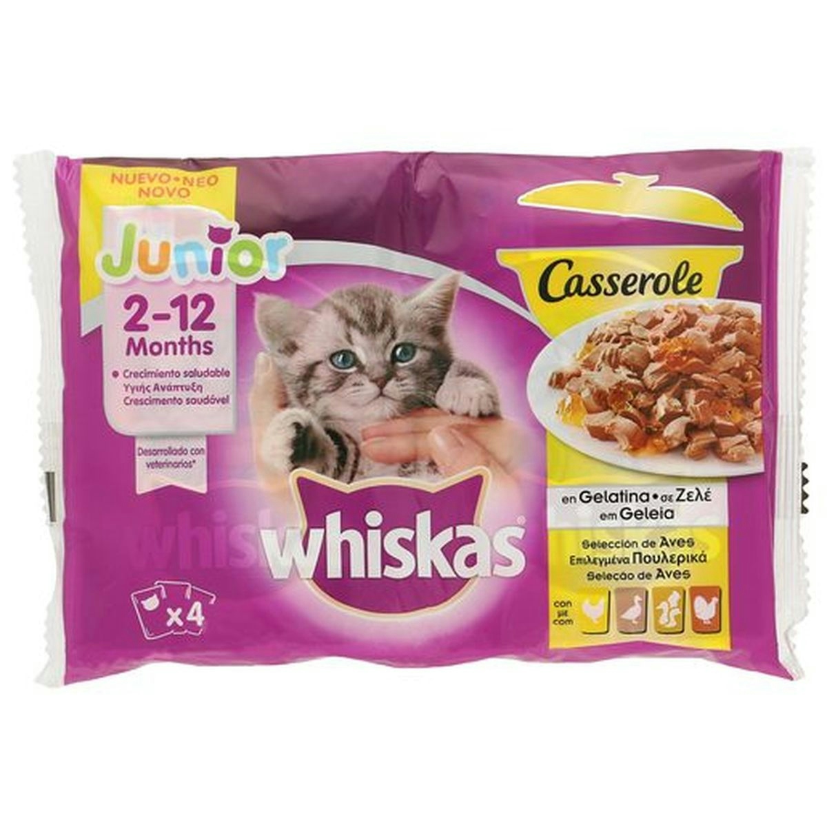 Alimento húmedo para gatos junior de ave en gelatina Ultima pack 4x85 gr
