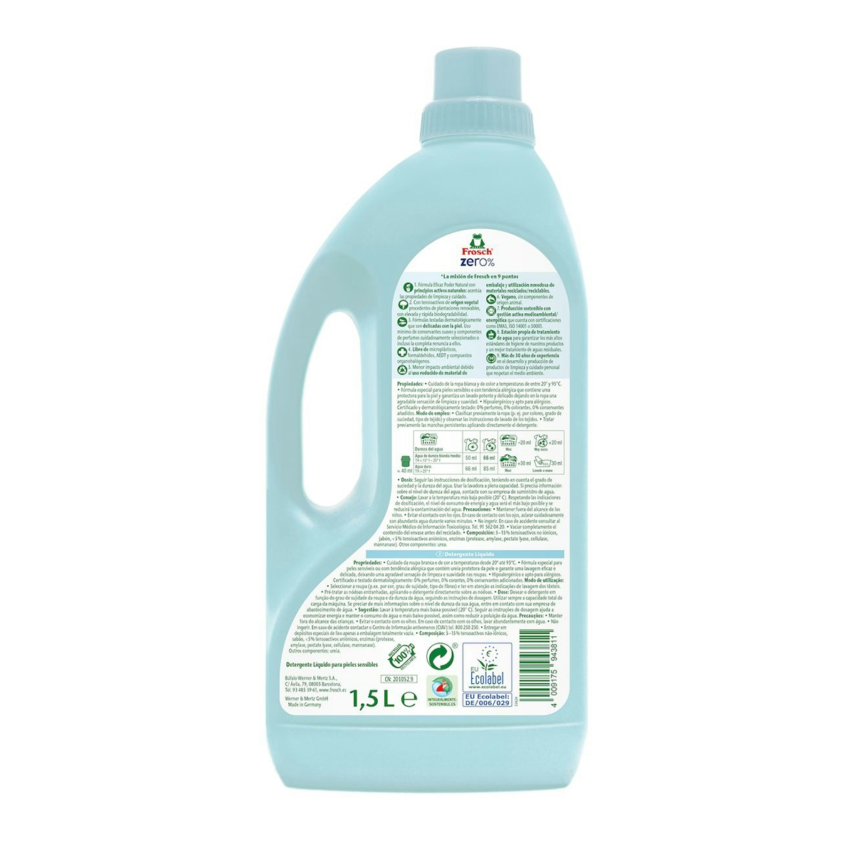 Detergente liquido zero FROSCH 1,5 lt 22 lavados