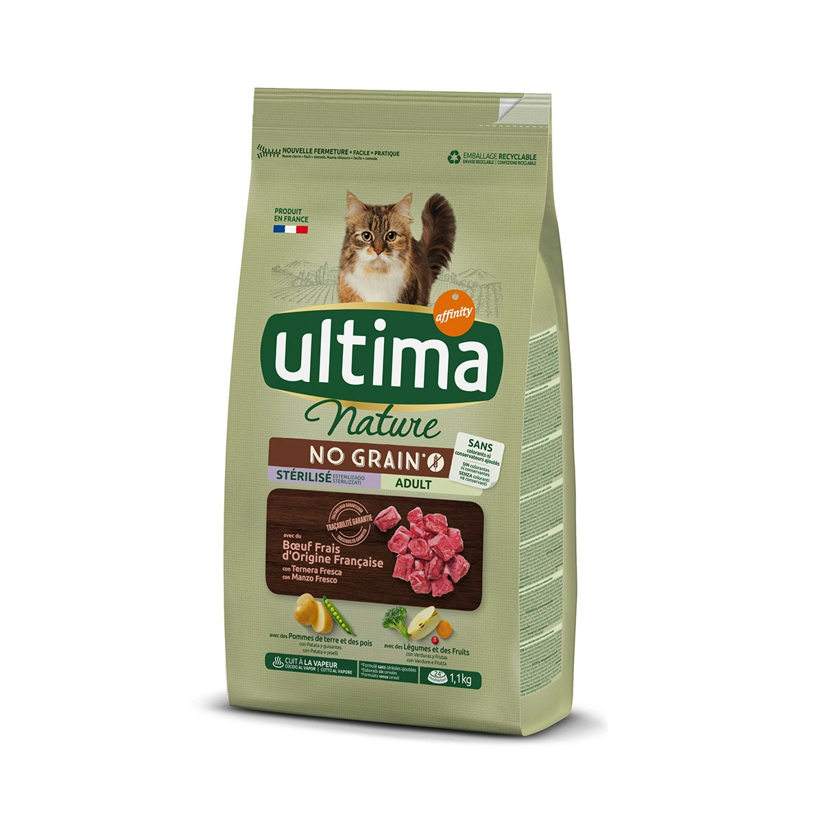 Pienso de buey para gatos esterilizados adultos ULTIMA 1.1KG