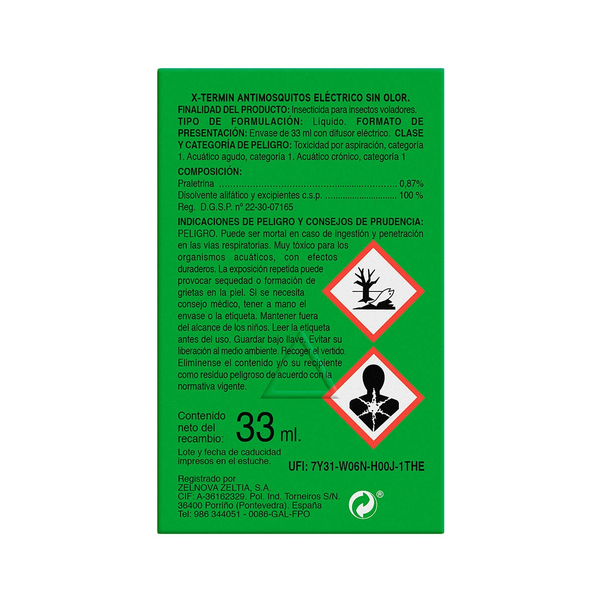 Insecticida eléctrico antimosquitos XTERMIN aparato+recambio 1 ud