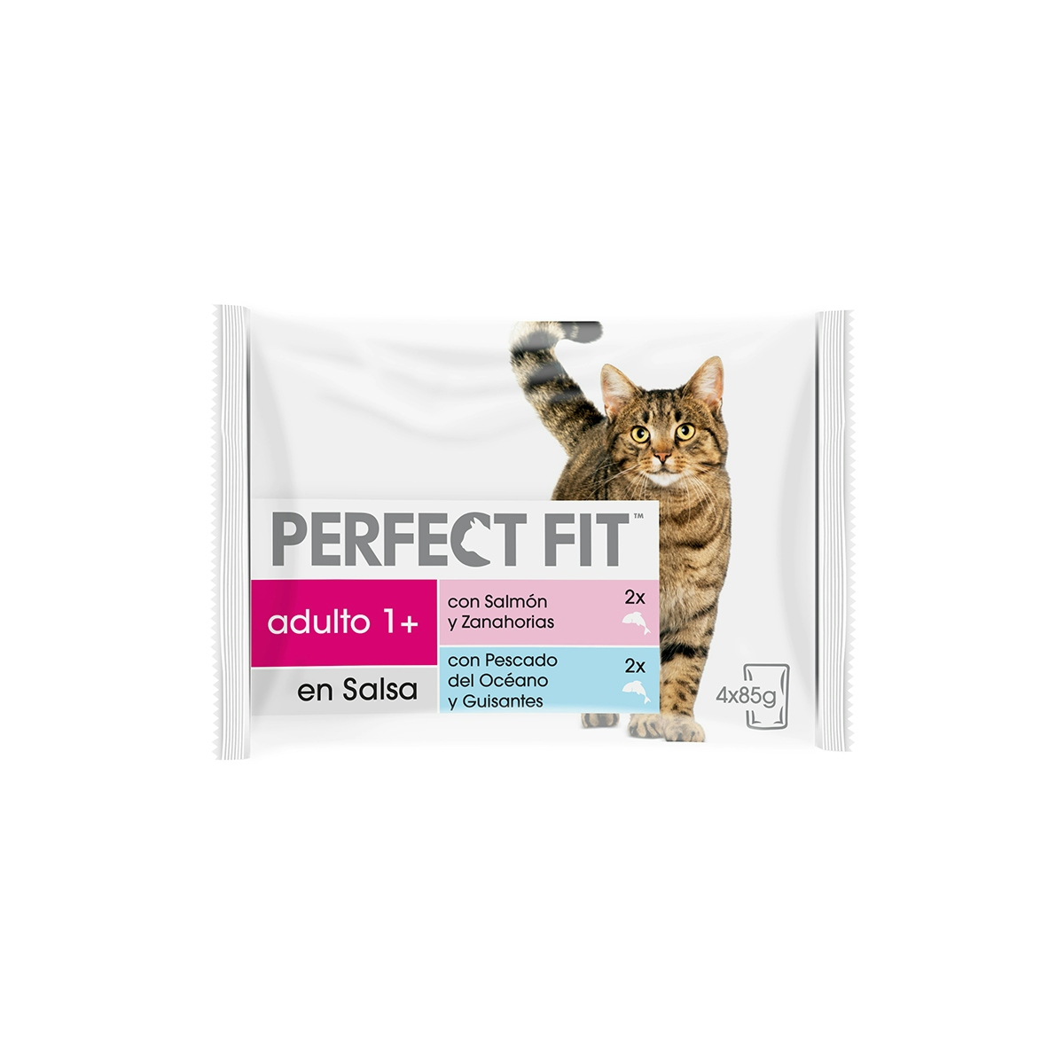 Alimento húmedo gatos esterilizados pescado PERFECT FIT 4X85 gr