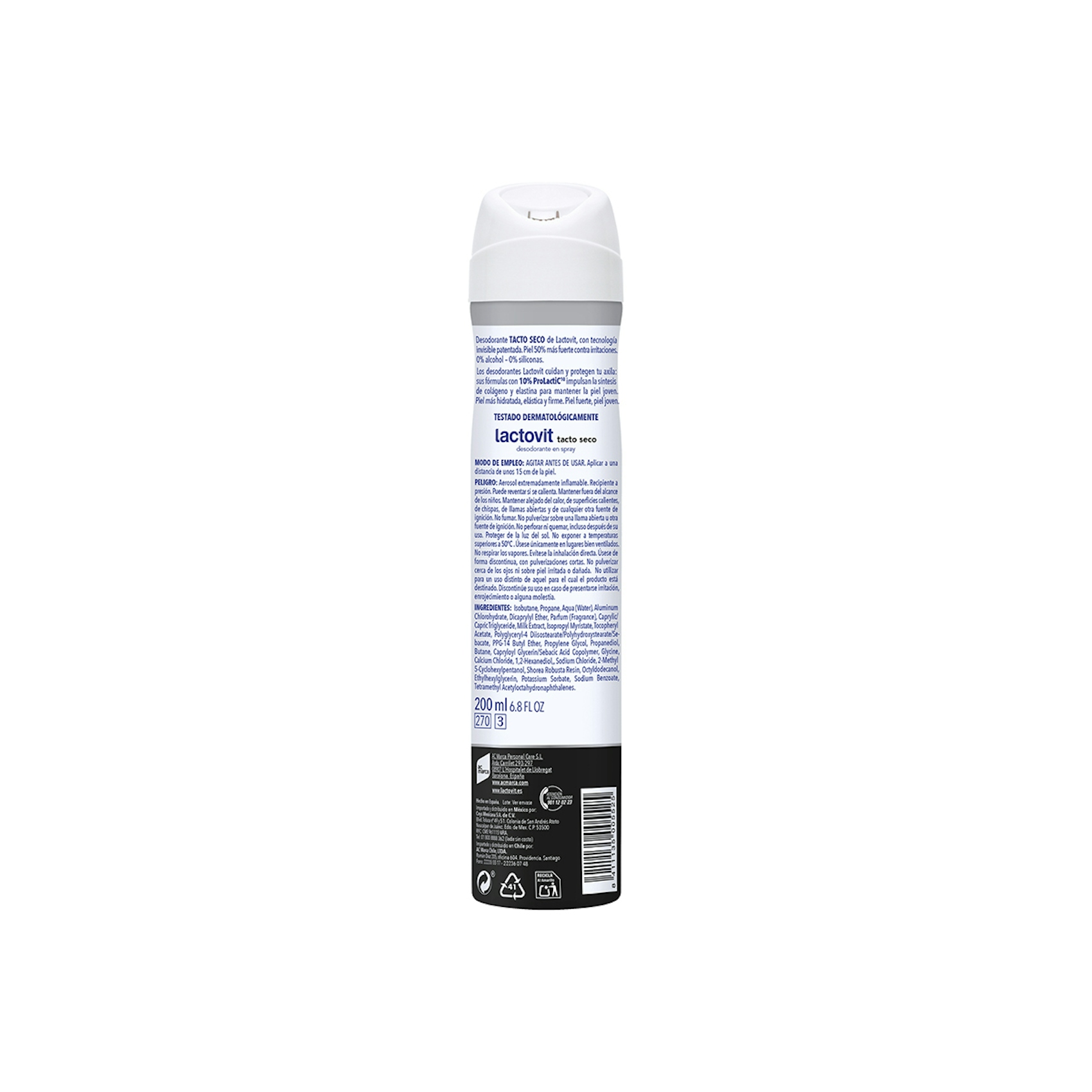 Desodorante Spray Invisible Anti-manchas Blancas y Amarillas, 0% Alcohol 48H Lactovit 200 ml