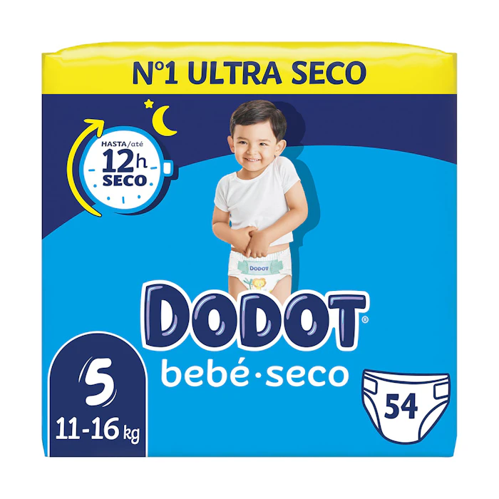 Pañales Bebé Seco Talla 5 (11-16 Kg) Dodot 54 Uds