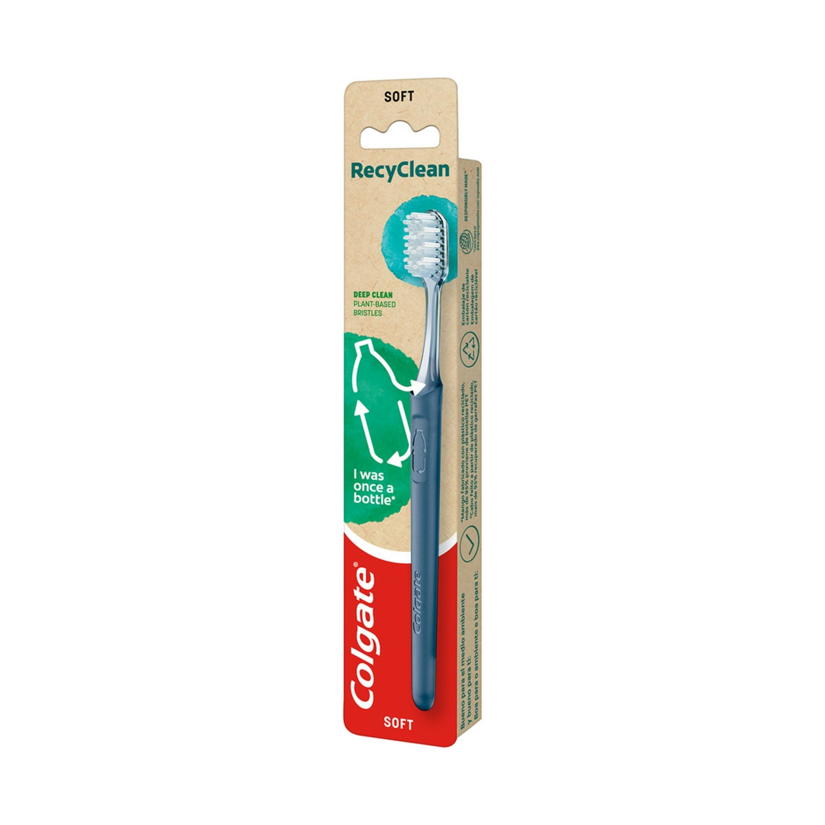 Cepillo de dientes Colgate RecyClean, 95% plástico reciclado, suave
