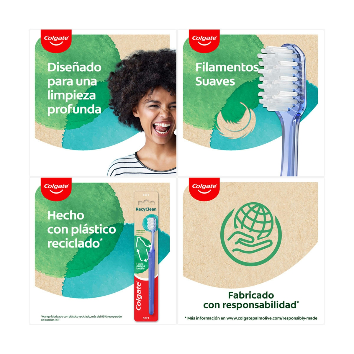 Cepillo de dientes Colgate RecyClean, 95% plástico reciclado, suave