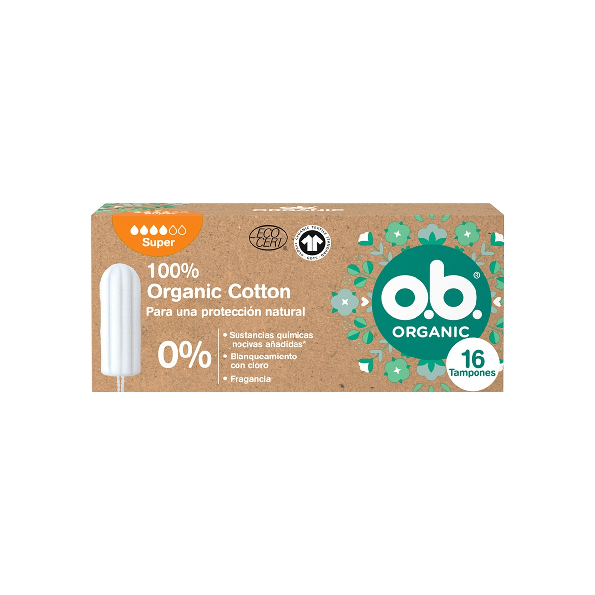 Tampones 100% Algodón Organico Super O.B. 16 Uds Tampones 100% Algodón Organico Super O.B. 16 Uds 0
