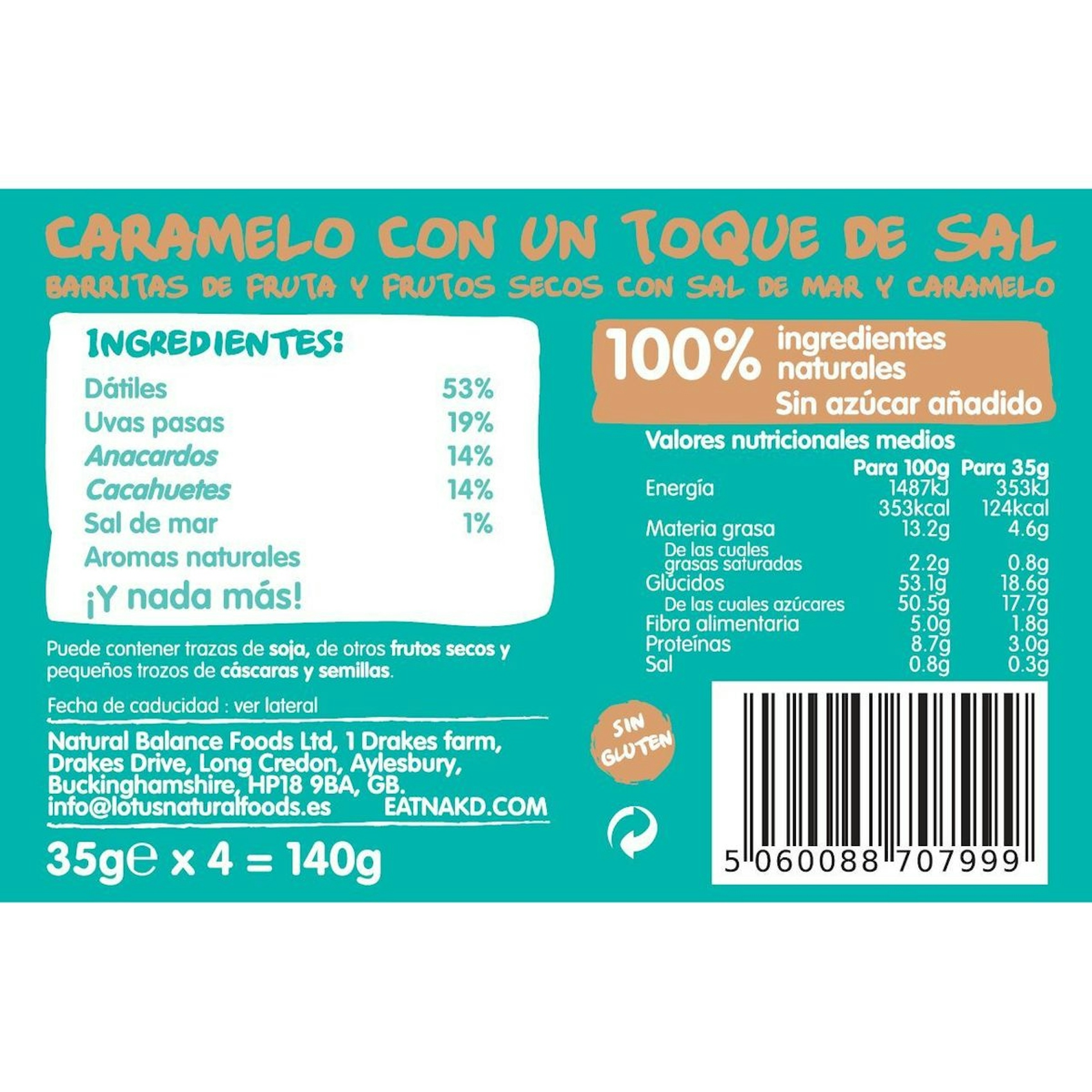 Barrita Con Caramelo Y Sal Nakd Caja 4X35 Gr