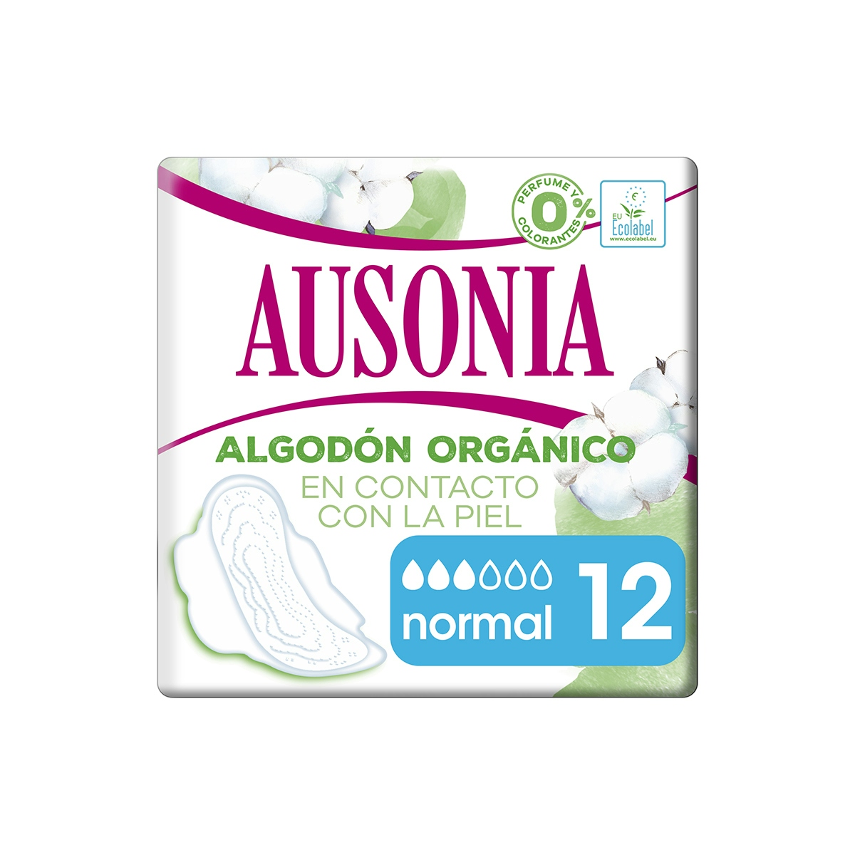 Compresas orgánicas de algodón Normal con alas Ausonia 12 uds