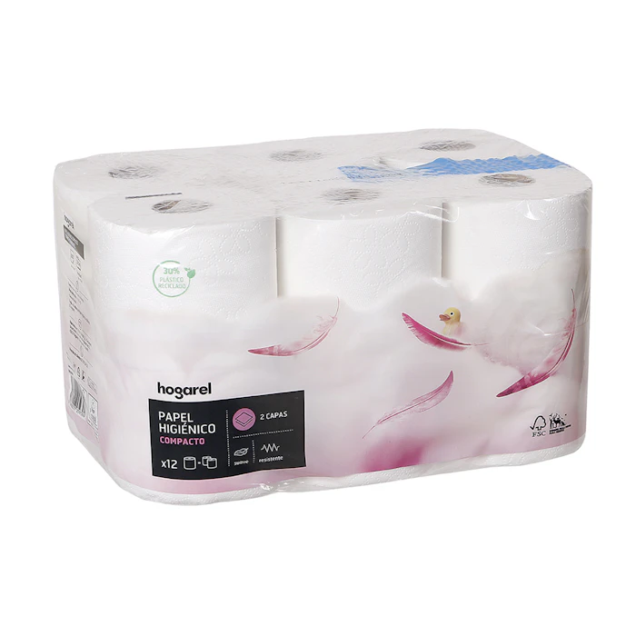 Papel Higiénico Compacto 2 Capas Hogarel 12 Uds