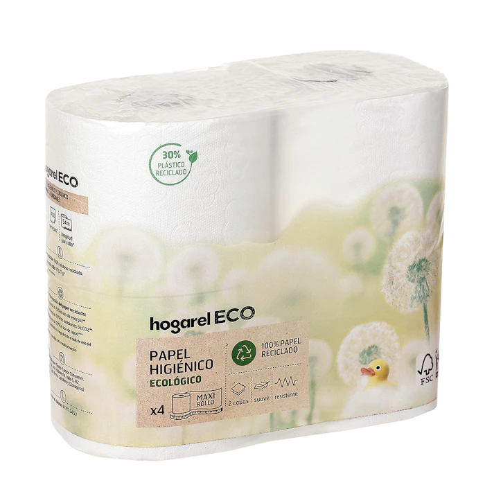 Papel Higiénico Ecológico 2 Capas Hogarel 4 Uds