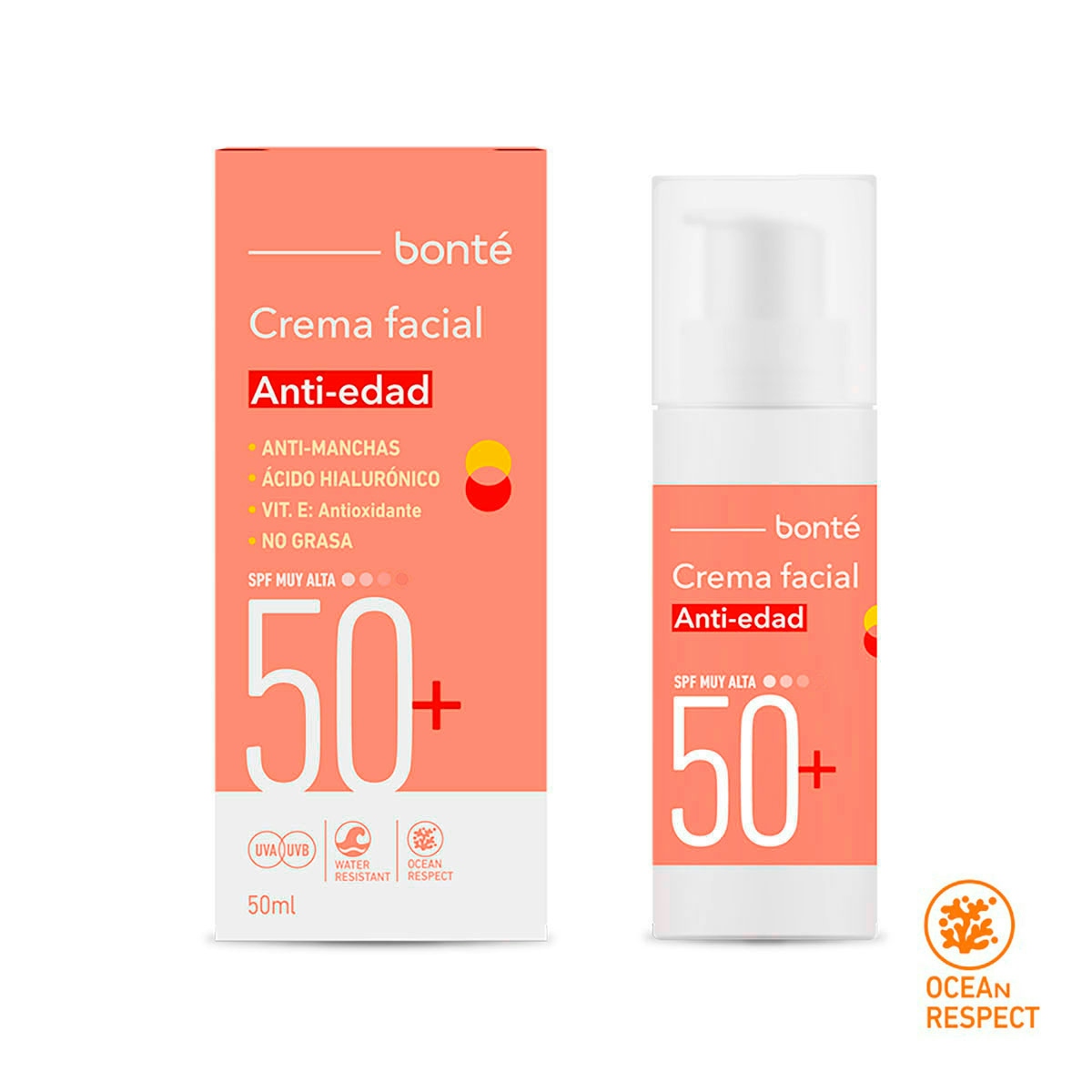 Crema facial Antiedad SPF50+ BONTÉ 50 ml
