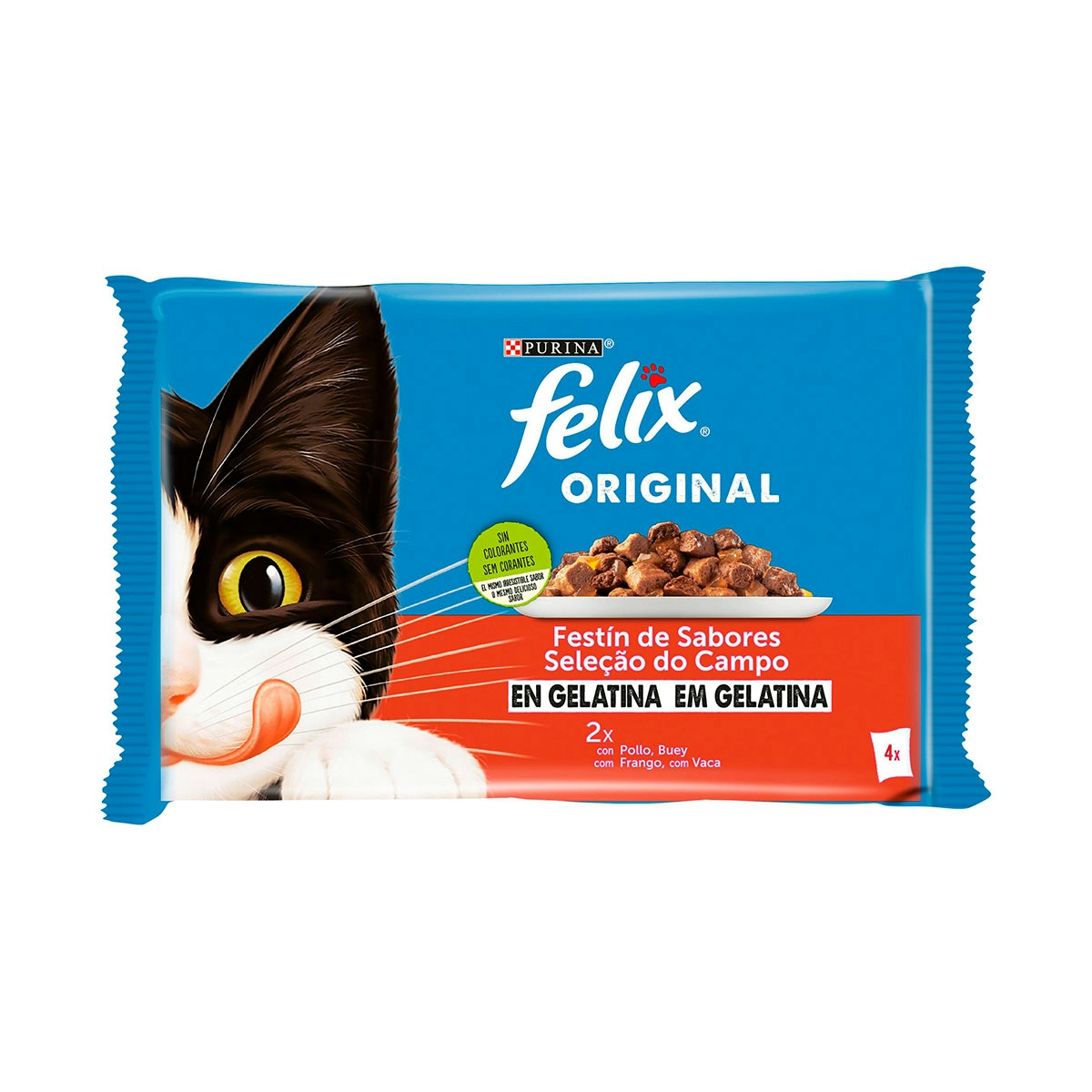 Alimento húmedo gatos de gelatina sabor carne Felix pack 4 x 85 g