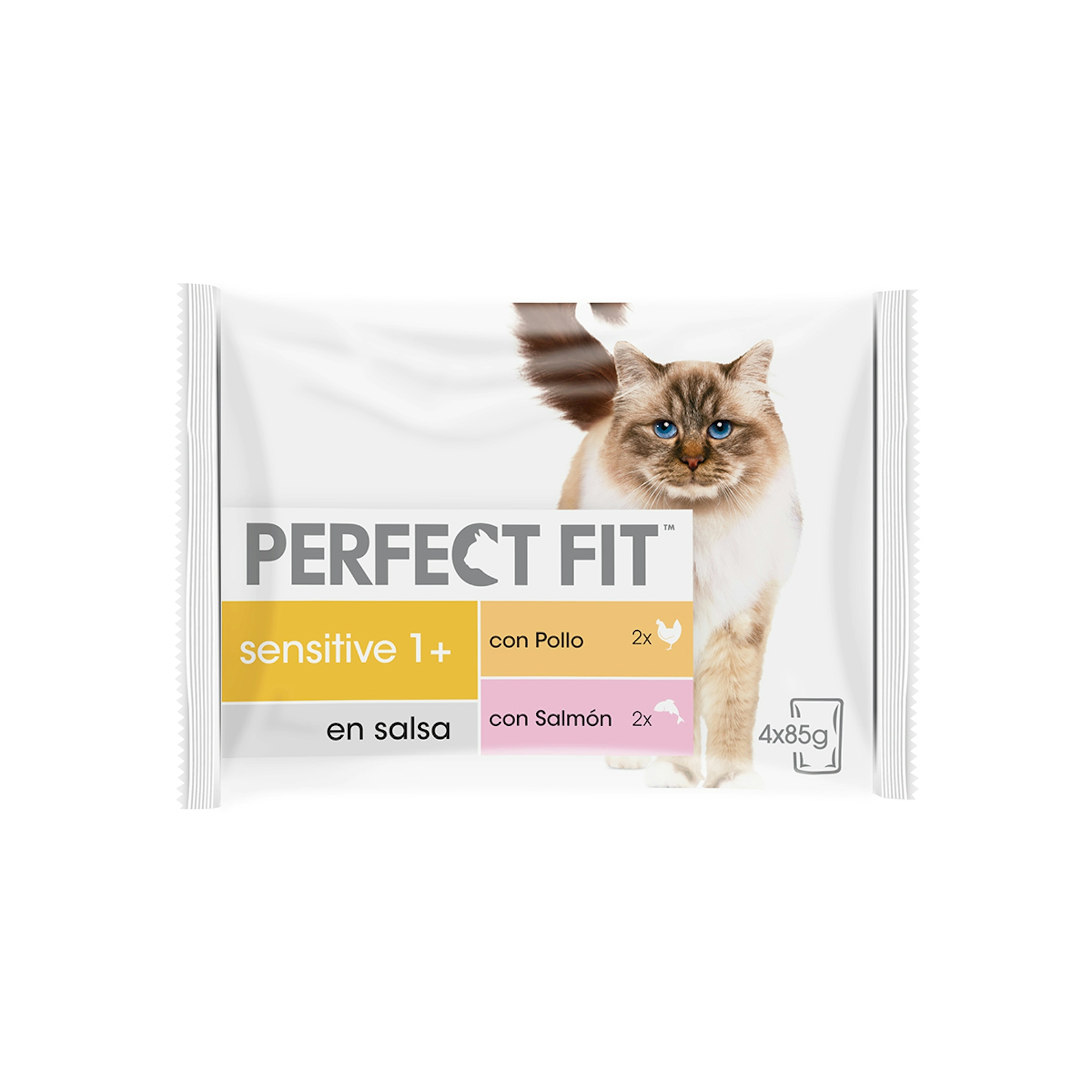 Alimento húmedo gatos esterilizados salmon PERFECT FIT 4X85 gr