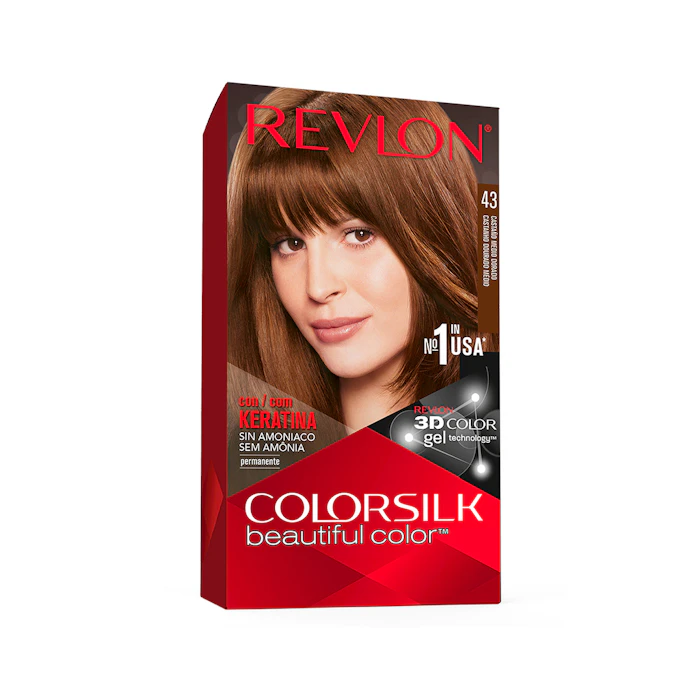 Tinte Permanente Sin Amoníaco Colorsilk Revlon N43 Castaño Medio Dorado